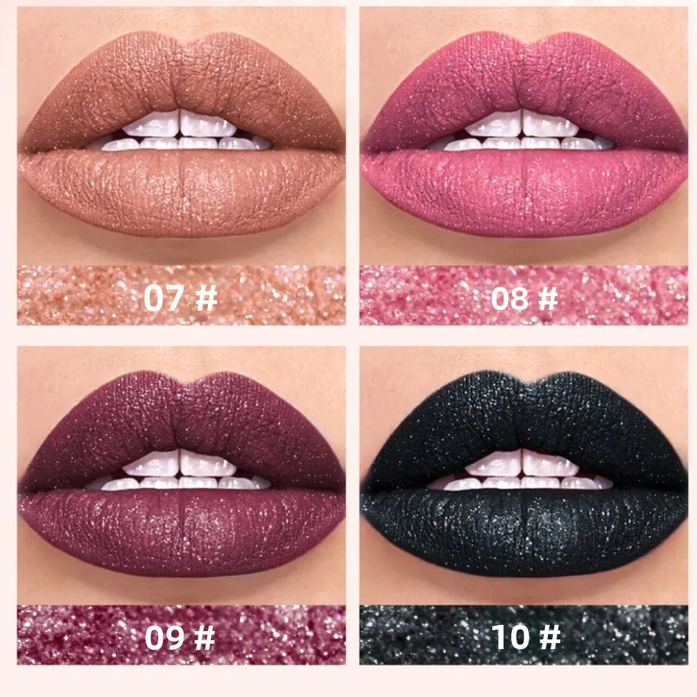QiBest Diamond Shimmer Lip Gloss – 10 Colors Glitter Pearl Glaze