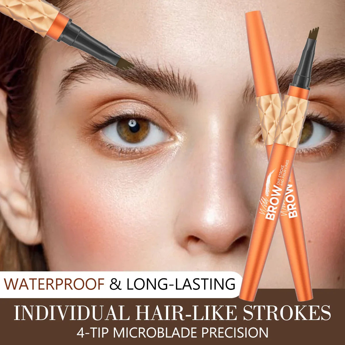Hello Kiss 4-Tip Liquid Eyebrow Pen – Waterproof, Long-Lasting