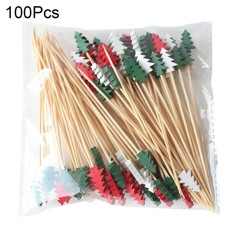 Christmas Bamboo Cocktail Picks 50/100pcs | Festive Food Sticks Holiday Food Picks Peaceful Pleasures Health and Wellness B 100pcs