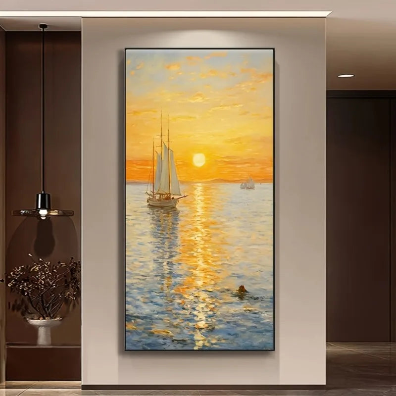 Smooth Sailing Cream Style of Sunrise on The Sea, Simple and Abstract, Texture Abstract Scenery, Perfect Home Decor Frameless Peaceful Pleasures Health and Wellness