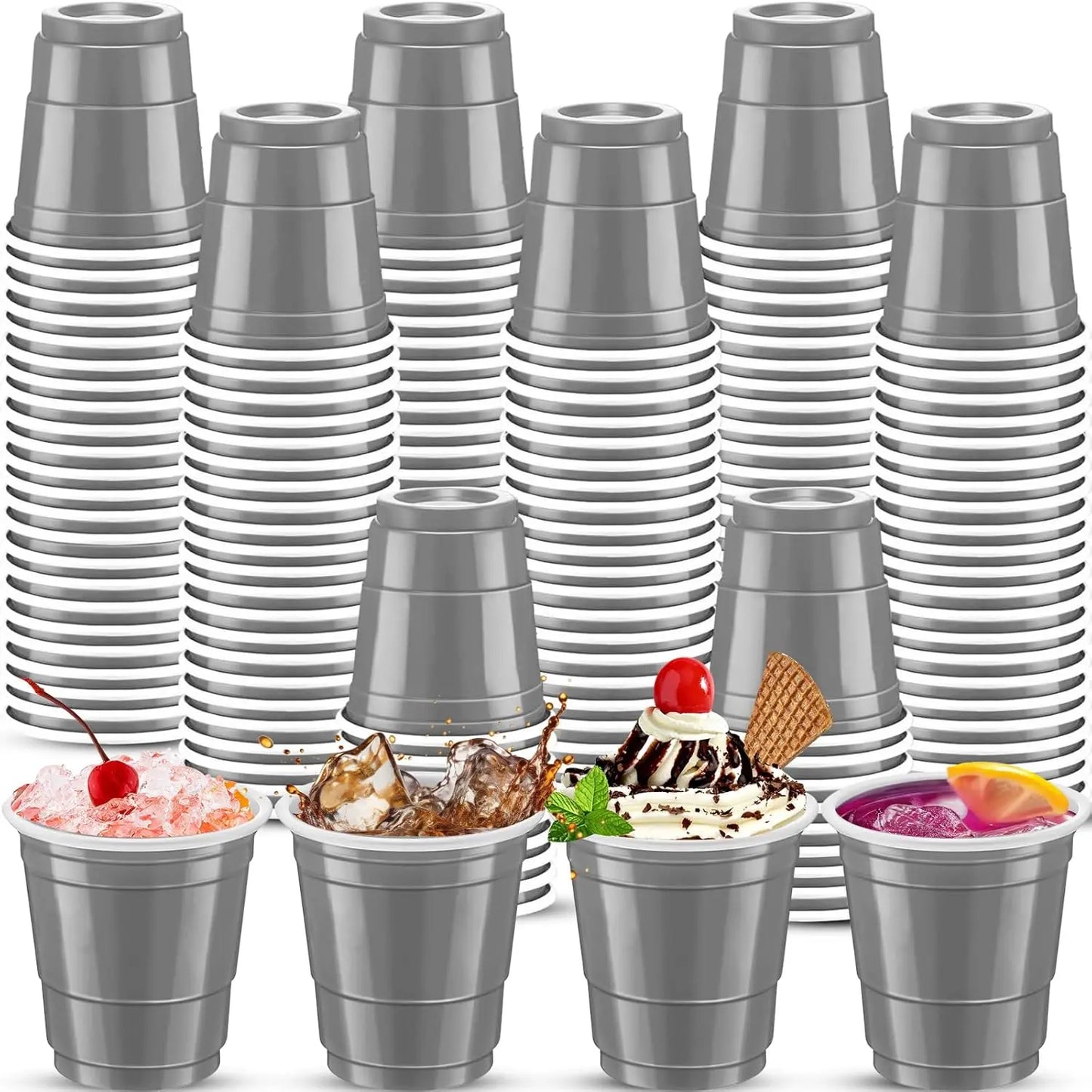 200Pack 2OZ Mini Party Cups Plastic Shot Glasses Red Disposable Cups for Christmas Birthday Wedding Holiday Celebrating Party Peaceful Pleasures Health and Wellness Grey 50ml