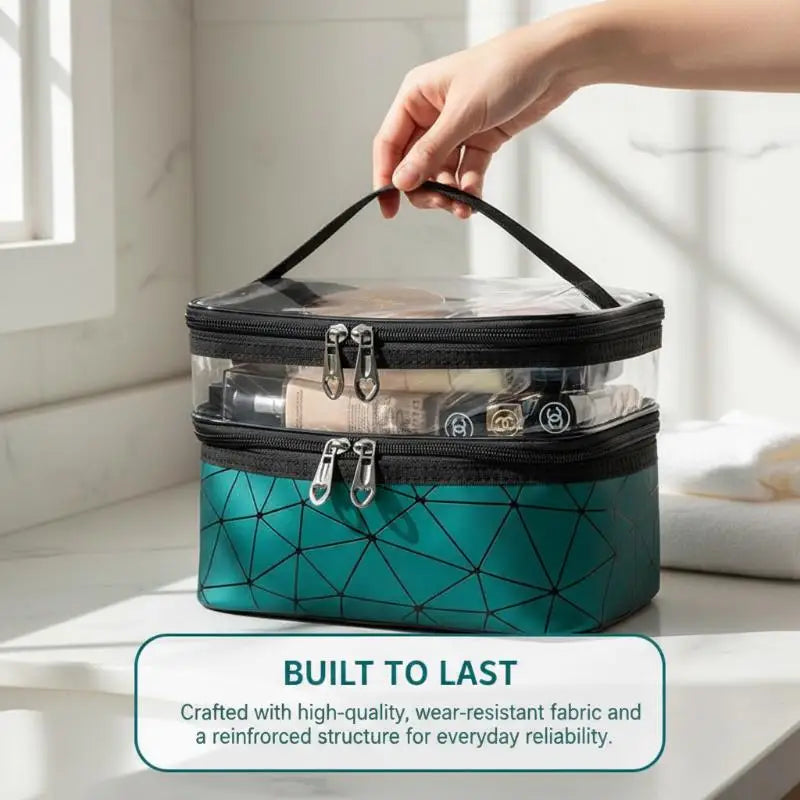 Double-layer Portable Large Capacity Makeup Bag Handheld Travel Waterproof Toiletry Bag Portable Cosmetics Storage Pouch Peaceful Pleasures Health and Wellness