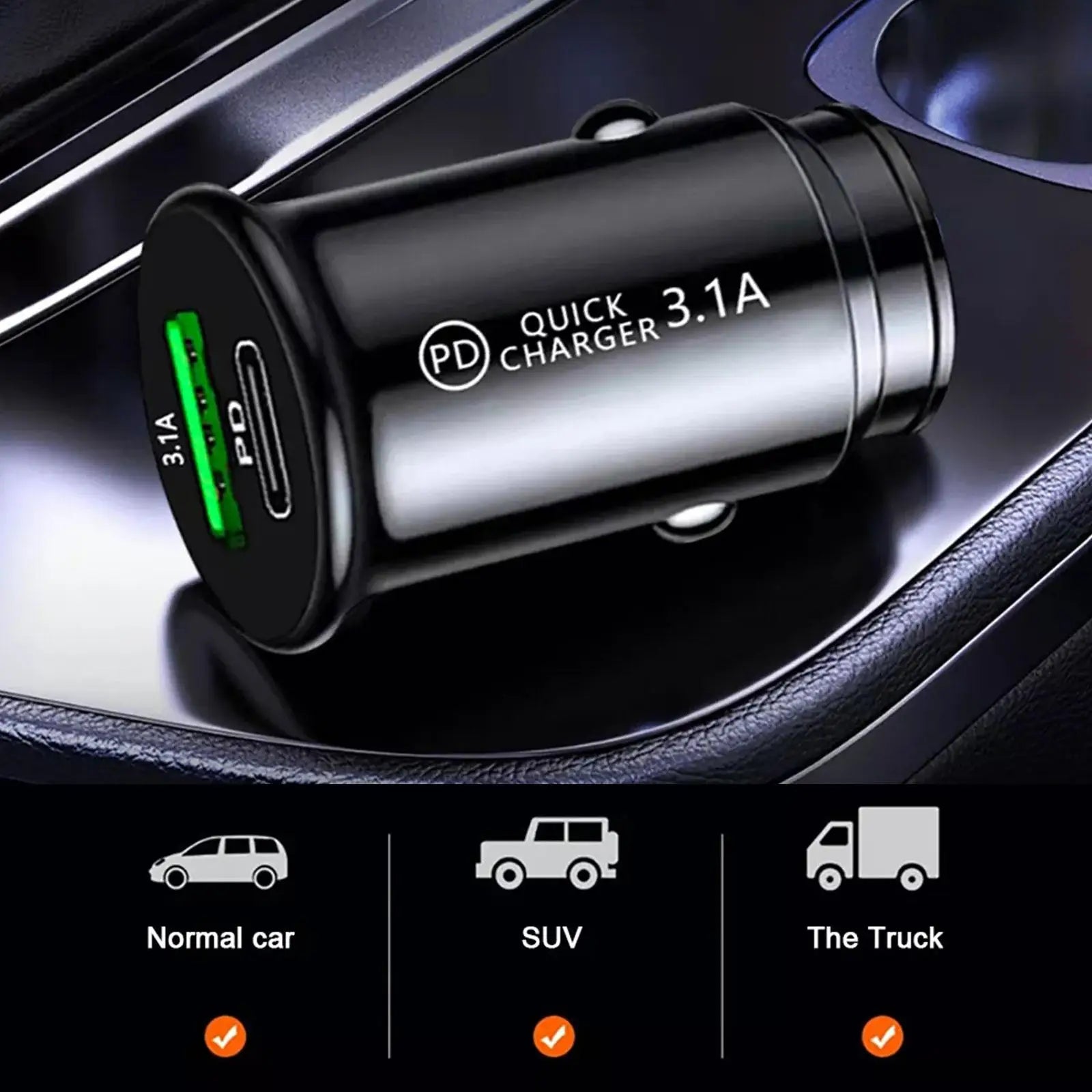 Car Charger Fast Charging White QC3.0 Black Mini Shape Car Lighter Slot PD 20W USB Type C Charge Adapter Peaceful Pleasures Health and Wellness