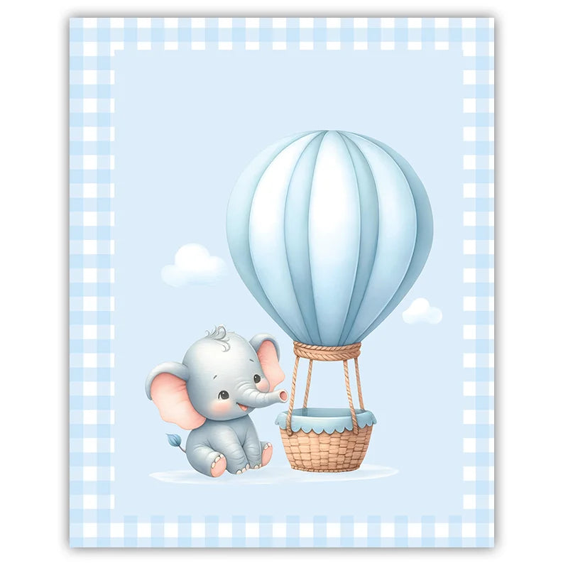 Elephant Hot Air Balloon Nursery Canvas Wall Art | Kids Decor Nursery Canvas Print Peaceful Pleasures Health and Wellness 03 50x70cm NoFrame China Mainland