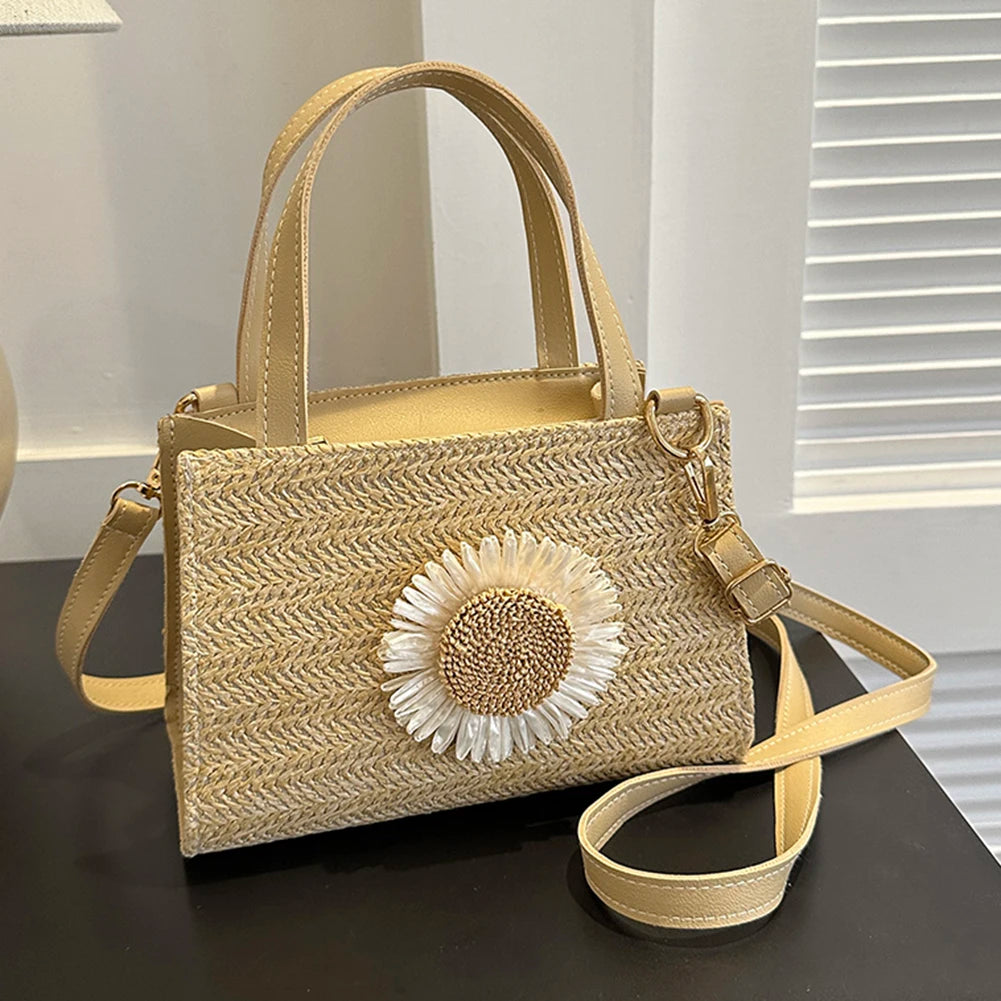 Sunflower Straw Crossbody Bag for Women – Travel Vacation Bag Crossbody Bag Peaceful Pleasures Health and Wellness Khaki Australia