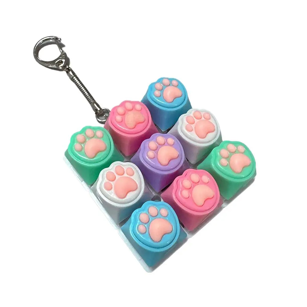 Cat Paw 9-Key Mechanical Keyboard Fidget Toy & Keychain Fidget Keyboard Toy Peaceful Pleasures Health and Wellness C