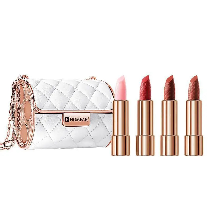 4-Color Matte Lipstick Set | Chain Bag White Leather Gift Box