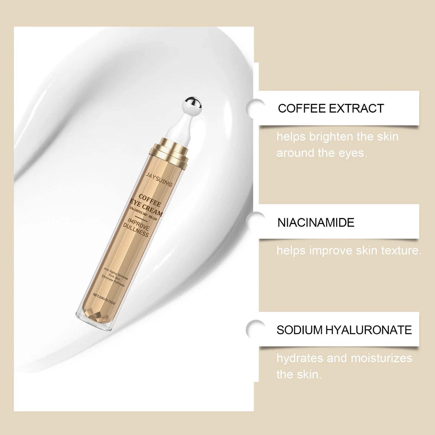Caffeine Eye Cream Roller with Collagen – Firm & Brighten Eyes
