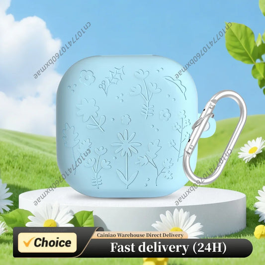 Engraved Flower Cute Case Cover Fits for Samsung Galaxy Buds4/4Pro Silicone Protective Case with Keychain Scratch-Resistant Peaceful Pleasures Health and Wellness