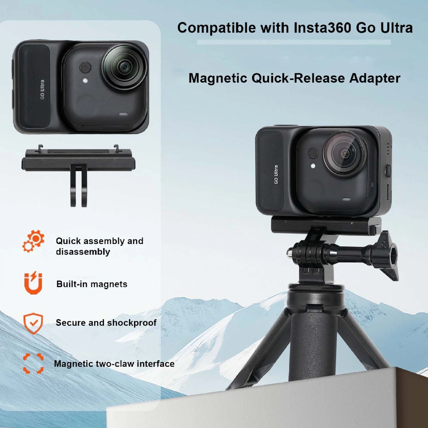 Camera Magnetic Quick Release Adapter Mount For Insta360 Go Ultra Camera Aluminum Alloy And Soft Silicone Camera Stand Adapter Peaceful Pleasures Health and Wellness