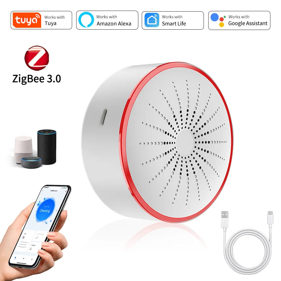 Tuya Smart Siren 85DB ZigBee WiFi Alarm Sound Light Sensor Detector Home Security Alarm App Control Works With Alexa Google Home Peaceful Pleasures Health and Wellness Zigbee Alarm