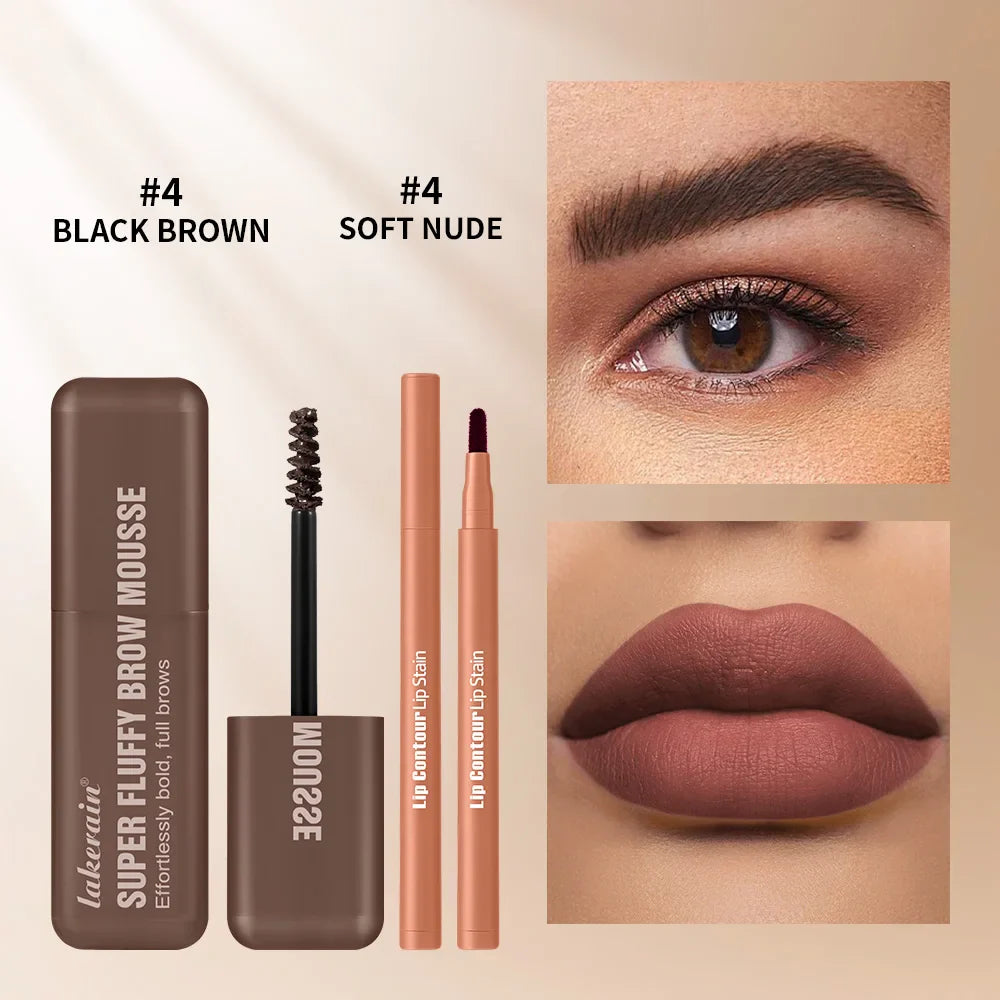 Matte Lip Liner & Fluffy Brow Mousse Set – Waterproof 2pcs
