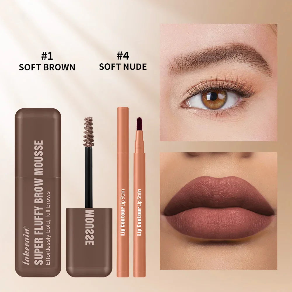 Matte Lip Liner & Fluffy Brow Mousse Set – Waterproof 2pcs