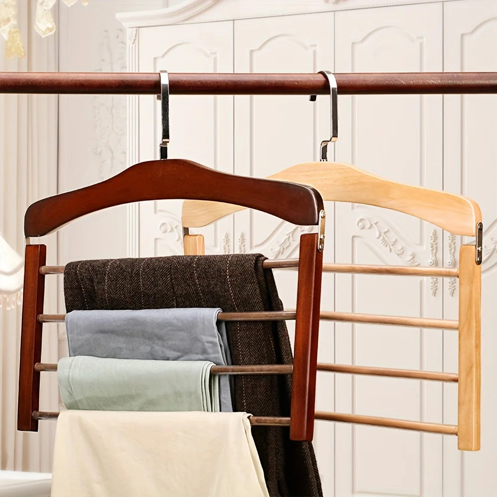 Solid Wood Multi-Tier Trouser & Coat Rack – Towel, Scarf & Tie Organizer
