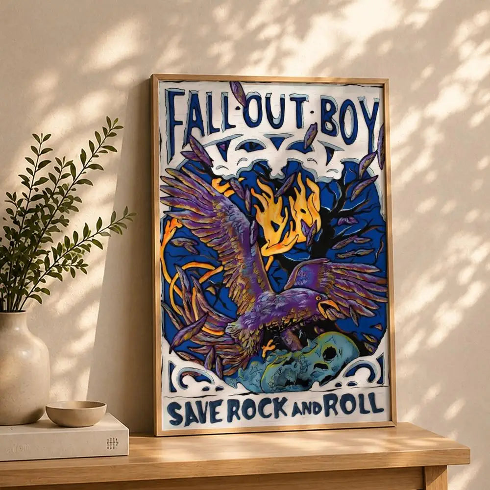 Band F-Fall Out BoyS Poster HD Self Adhesive Waterproof Wall Art Ideal for Home Office Dorm Bedroom Great Gift Peaceful Pleasures Health and Wellness White1 21X30cmNoframe