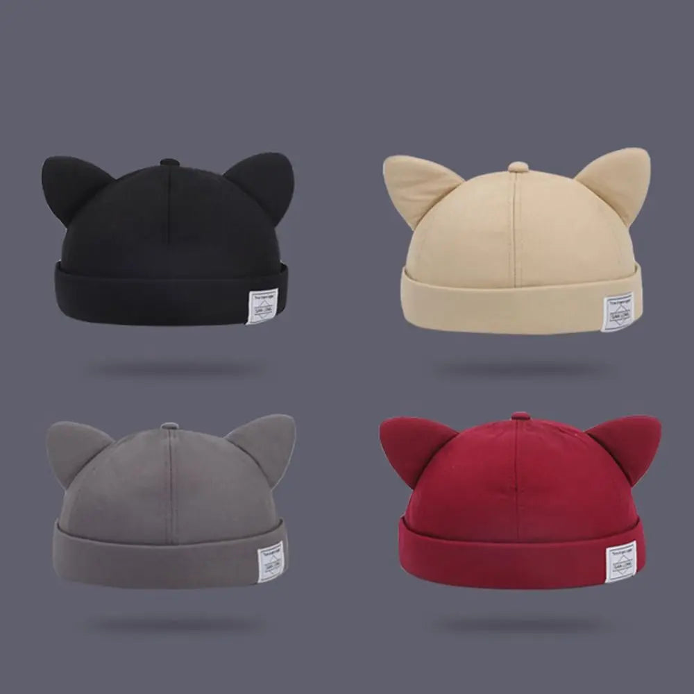 Cotton Cat Ears Beanie Hat – Adjustable Brimless Skull Cap