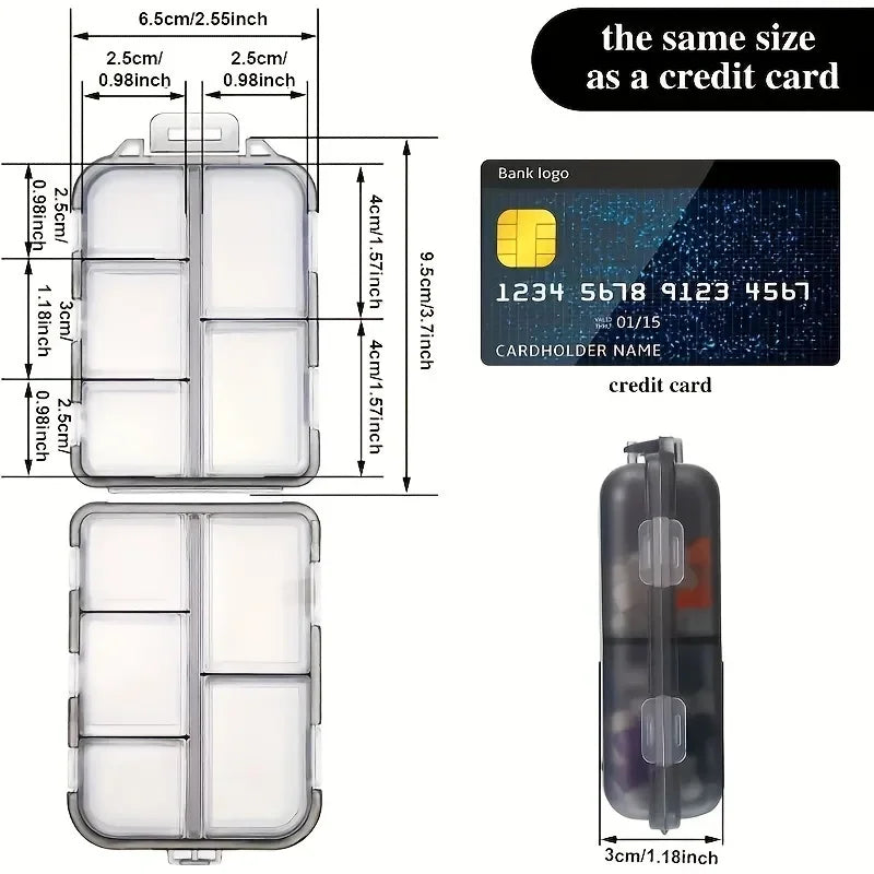 Double-layer small pill box Portable pill box Transparent 10-cell sealed medicine storage box camping equipment survival kit Peaceful Pleasures Health and Wellness