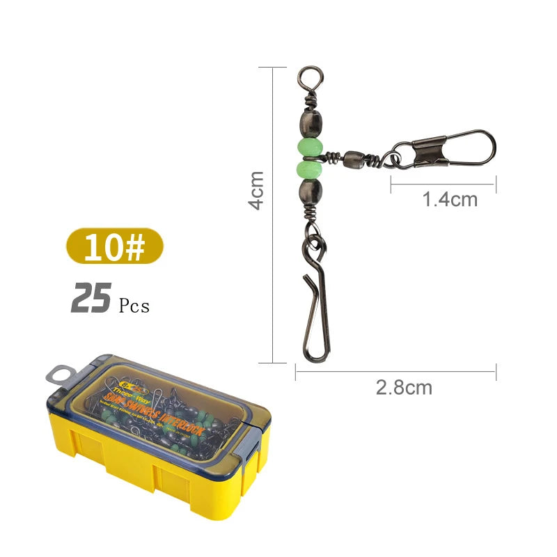 8 # 10 # Luyamu Shrimp Fishing Group Luminous Ball Bearing Rolling and Rotating Solid Ring Buckle Set Pin Set Fishing Connector Peaceful Pleasures Health and Wellness No.10-Yellow-25Pcs