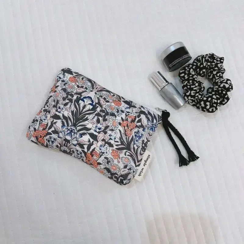 Floral Cotton Mini Cosmetic Pouch | Travel Makeup Organizer