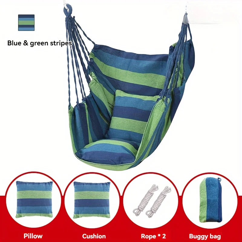 Outdoor Swing Hammock Chair Canvas Leisure Chair No Pillow Or Cushion Dormitory Hammock Swing Rocking Chair(With Storage Bag Peaceful Pleasures Health and Wellness Blue Green 2 Pillows