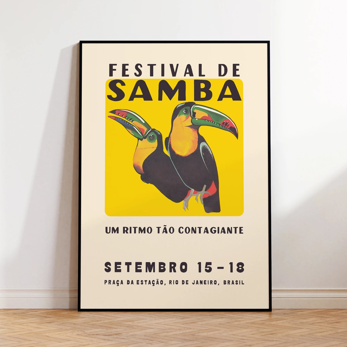 Vintage Mid Century Toucan Samba Festival Wall Art Print Canvas Painting Poster Picture For Living Room,Bedroom Home Decor Peaceful Pleasures Health and Wellness G3551 30x40cm Black Framed