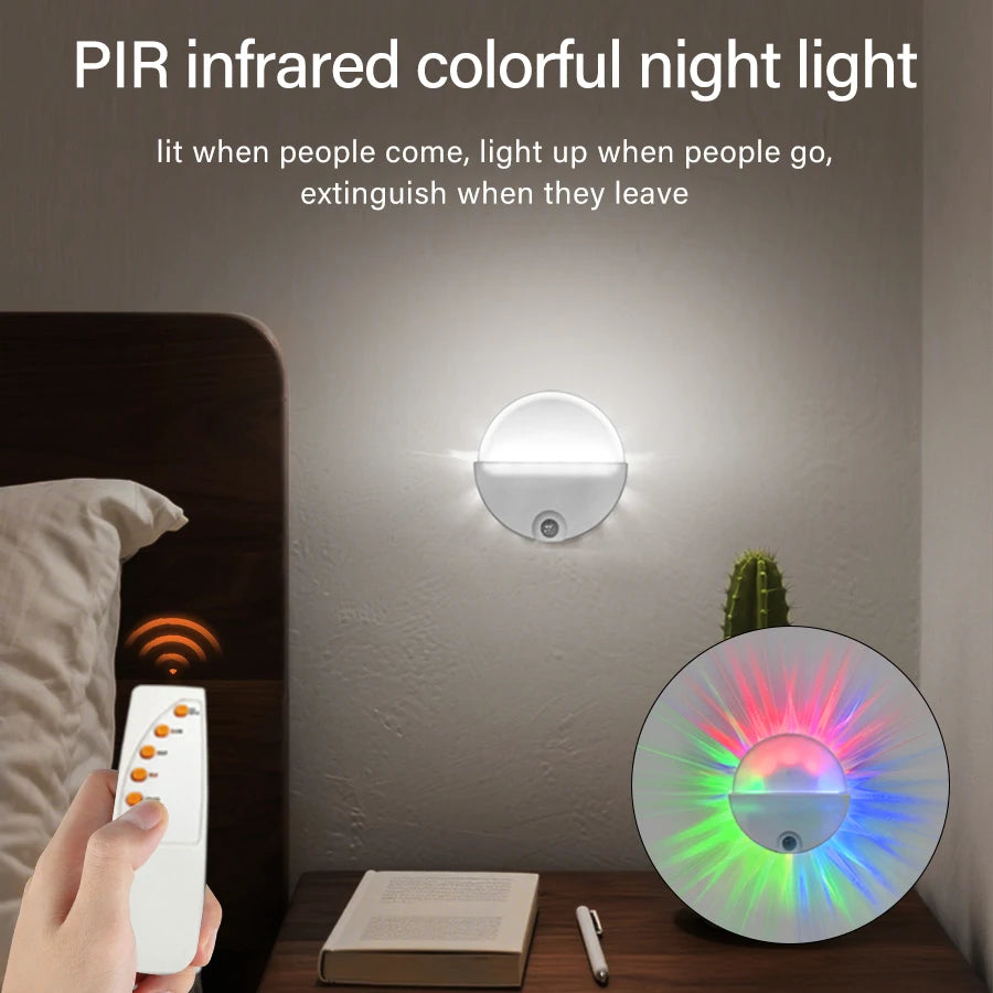 PIR Motion Sensor Night Light With Remote Red Green Blue Colorful Change Ambient Light For Bedroom Bedside Magnetic wall light Peaceful Pleasures Health and Wellness