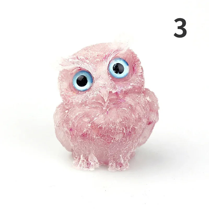 Natural Crystal Stone Gravel Owl Animal Crafts Hand Made Small