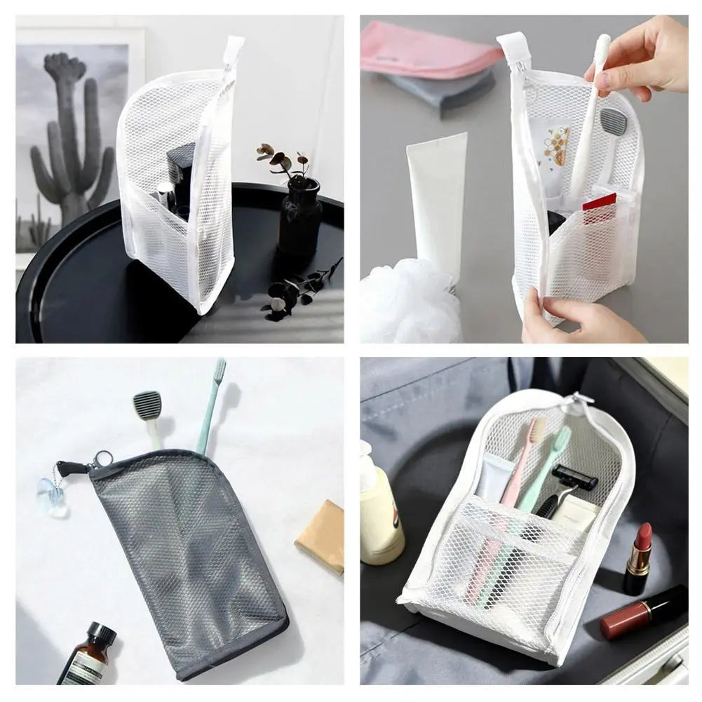 Makeup Bag Stylish Pouch Mesh Cosmetic Bag Hanging Lightweight Portable Standing Toiletry Bag Travel Bathroom Organizer Peaceful Pleasures Health and Wellness