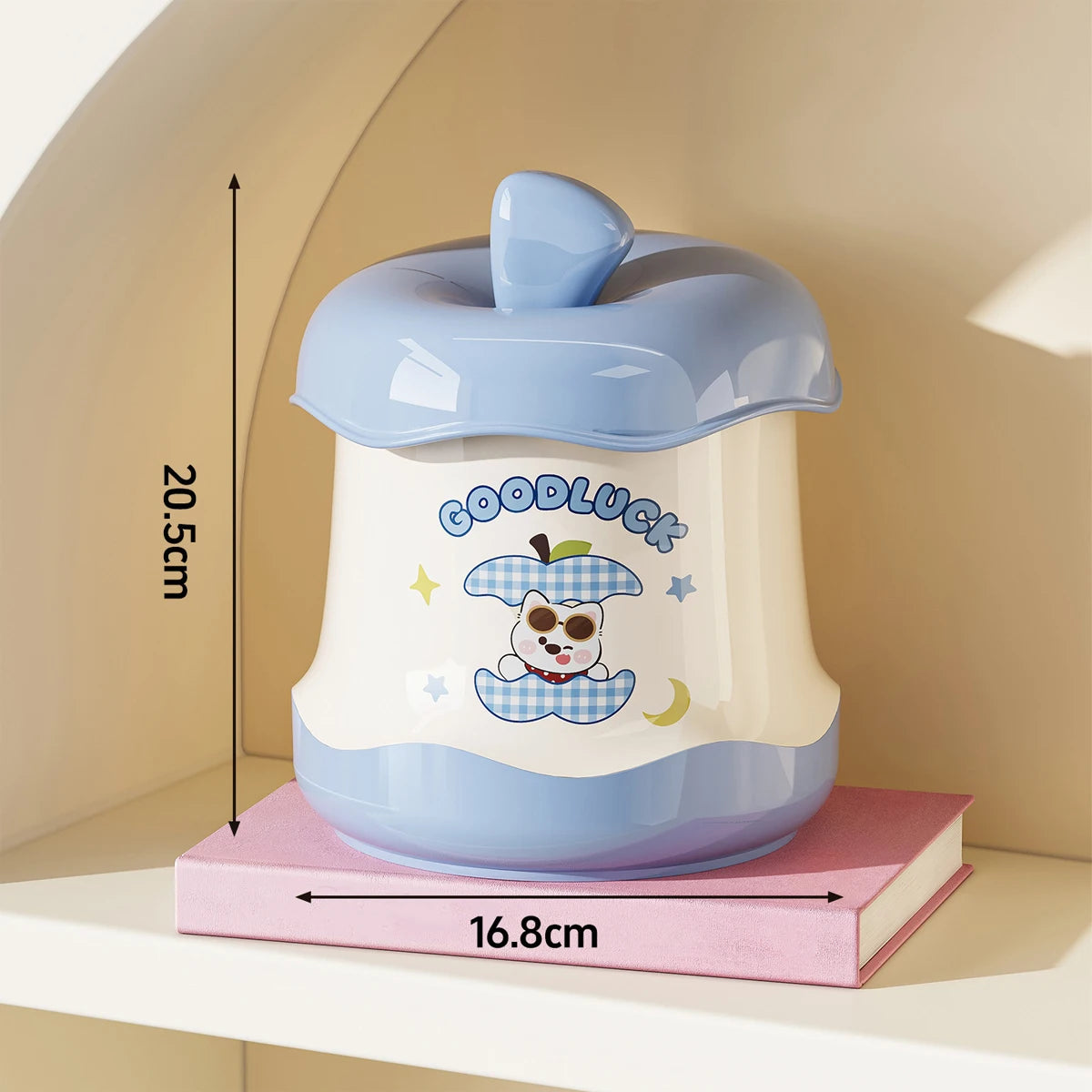 1Pcs Cartoon Pattern Desktop Trash Bin Apple Shaped Press Open Lid Storage Bin Snacks Paper Scraps Miscellaneous Items Trash Peaceful Pleasures Health and Wellness Blue