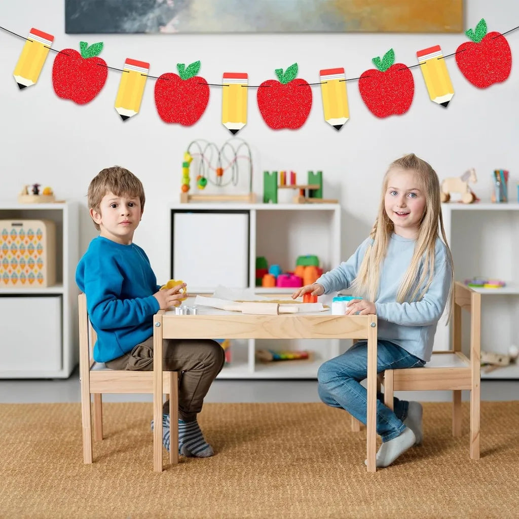Glitter Apple & Pencil Banner | Back to School Garland Decor