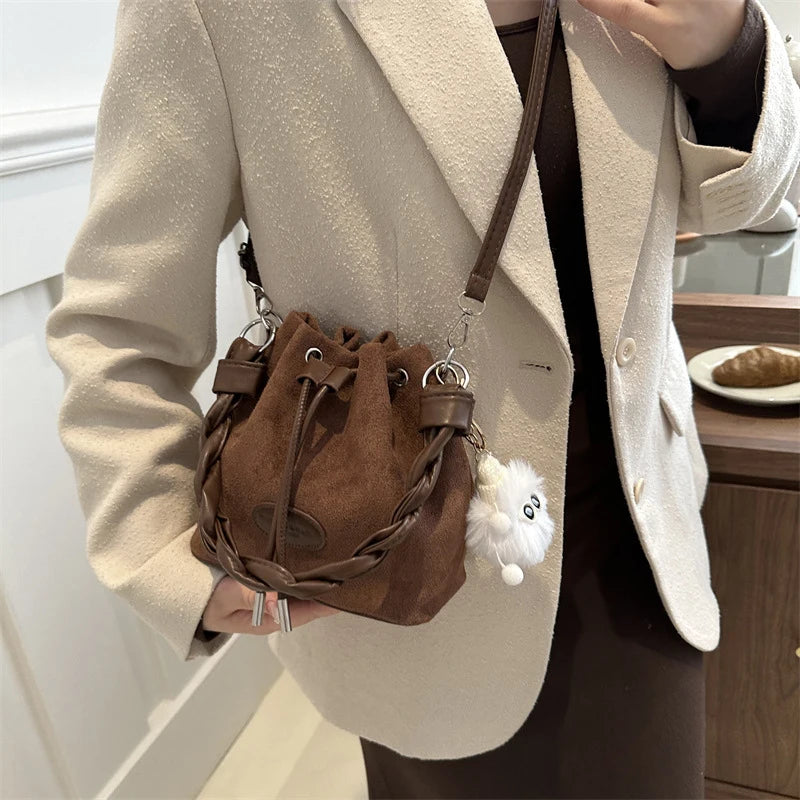 Drawstring Handbag Large Capacity Single Shoulder Bucket Bag Trendy and Fashionable Spring Single-shoulder Crossbody Bucket Bag Peaceful Pleasures Health and Wellness