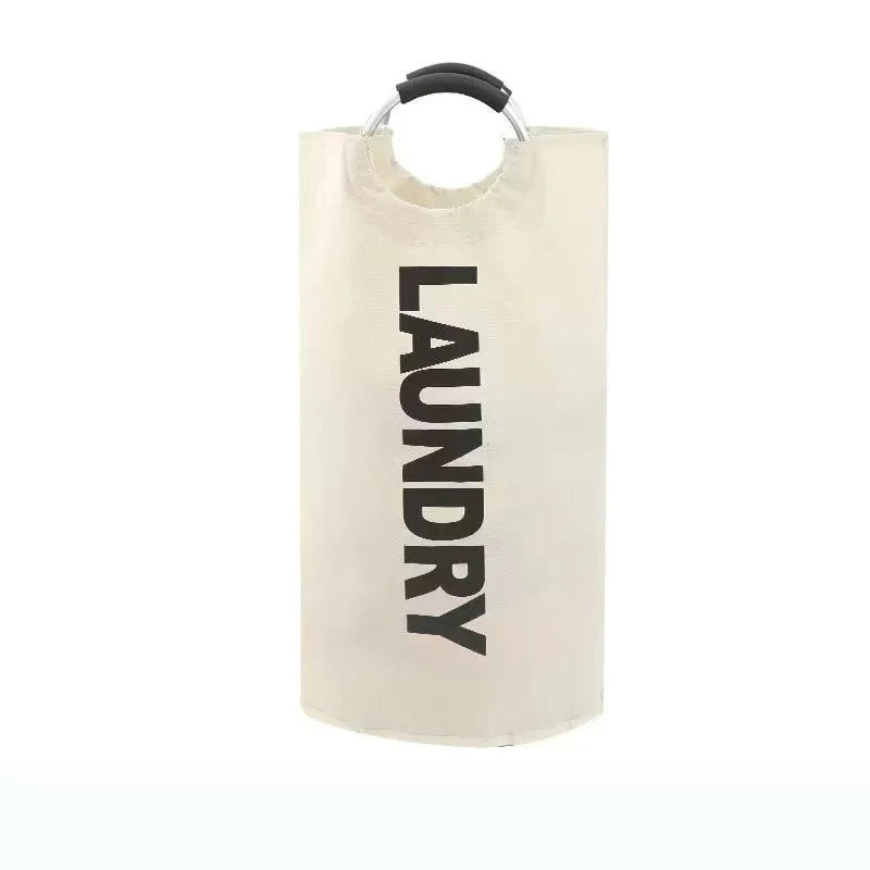 Home Large Capacity Clothes Storage Bag Oxford Cloth Laundry Bag Round Handle Dirty Laundry Storage Basket Peaceful Pleasures Health and Wellness Beige