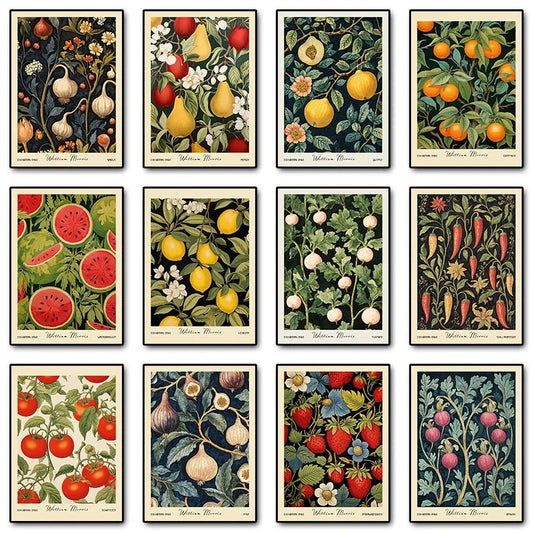 William Morris Retro Kitchen Fruit Canvas Wall Art | Dining Decor Canvas Wall Art Print Peaceful Pleasures Health and Wellness
