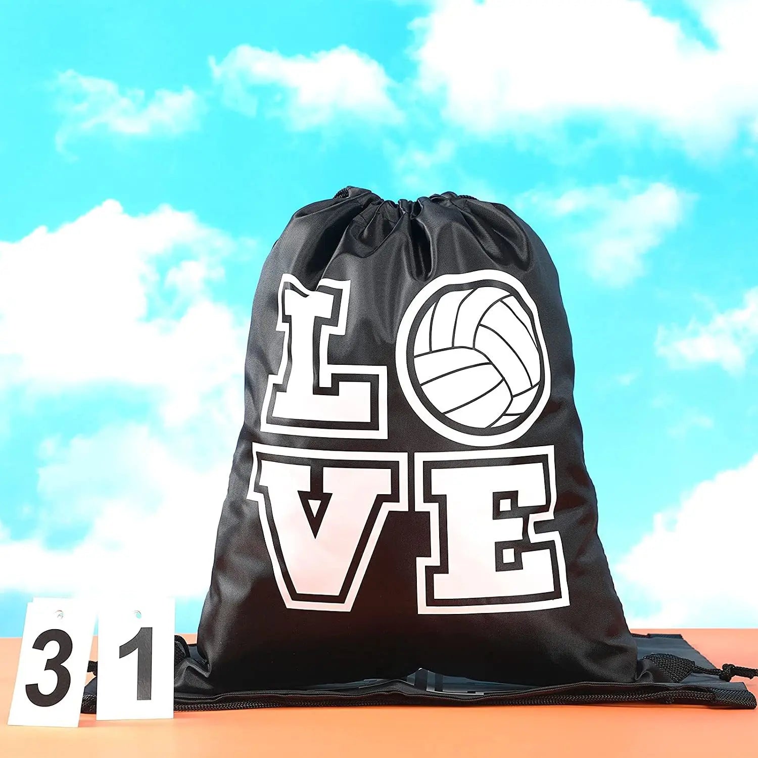Black and white volleyball pattern fitness shoulder storage drawstring bag backpack bag backpack Ball binding bag Volleyball bag Peaceful Pleasures Health and Wellness