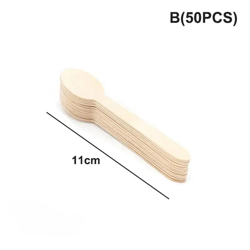 Disposable Wooden Cutlery Set 50/100pcs | Eco-Friendly Utensils Disposable Wooden Cutlery Peaceful Pleasures Health and Wellness 50PCS B