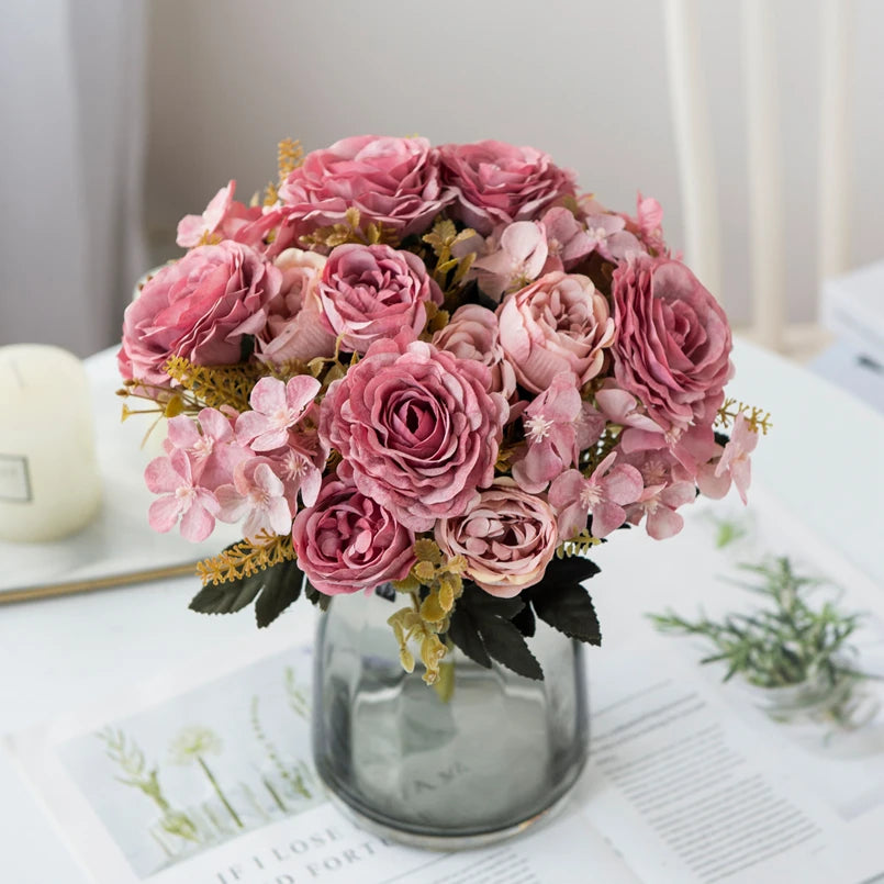 Silk Artificial Rose Peony Bouquet – Wedding & Home Décor