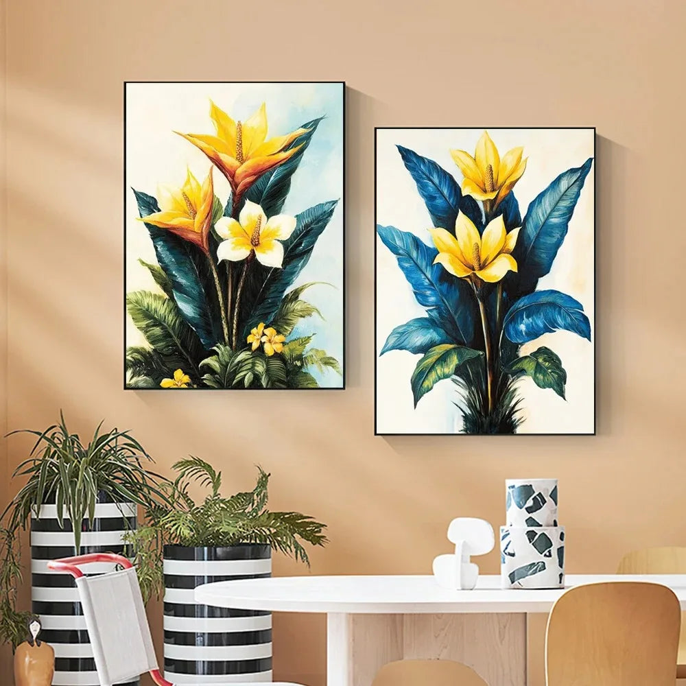 Tropical Plants Green Plants Golden Petals Aesthetic Posters Prints Modern Home Minimalist Style Decorative Art Canvas Painting Peaceful Pleasures Health and Wellness