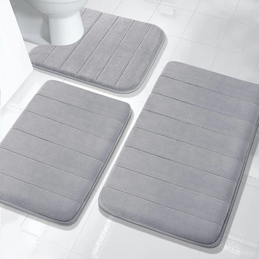 3Pc Sets Bath Mats Non Slip Memory Foam Bathroom Soft Rugs Water Absorption Dry Fast Bath Mat Machine Washable For Home Floor Peaceful Pleasures Health and Wellness