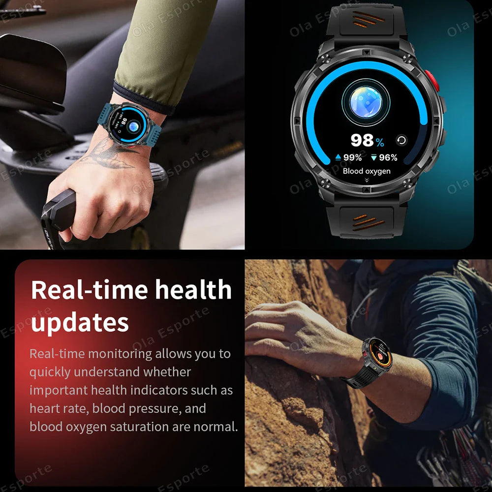 Ola Esporte Military Smartwatch 1.7" AMOLED GPS LED Flashlight