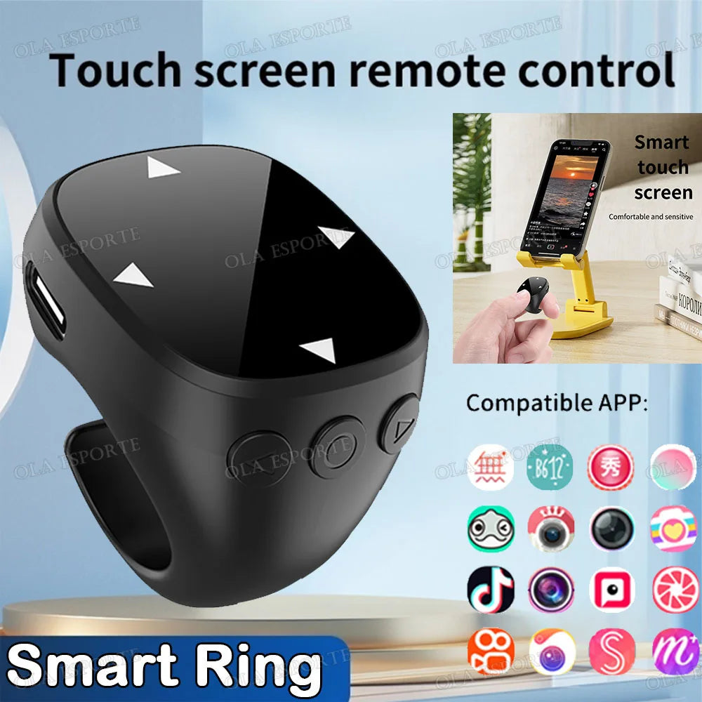 New Bluetooth Remote Control Touch Screen Page Turner Camera Video Recording Music Control For iPad iPhone Remote Scrolling Ring Peaceful Pleasures Health and Wellness Black B