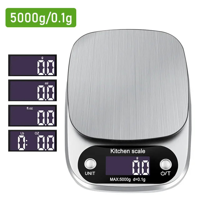 Household Kitchen Scale Electronic Food Scale Baking Scale Measuring Tool Stainless Steel Platform With Lcd Display 5kg/ 10kg Peaceful Pleasures Health and Wellness 5KG 0.1g