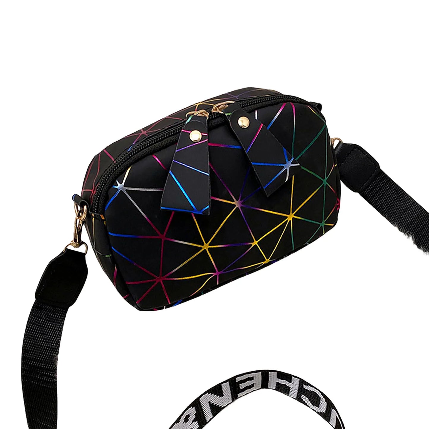 Woman Square Crossbody Bag Print Shoulder Bag with Wide Detachable Shoulder Strap for Mobile Phone Cosmetics Keychain Peaceful Pleasures Health and Wellness black