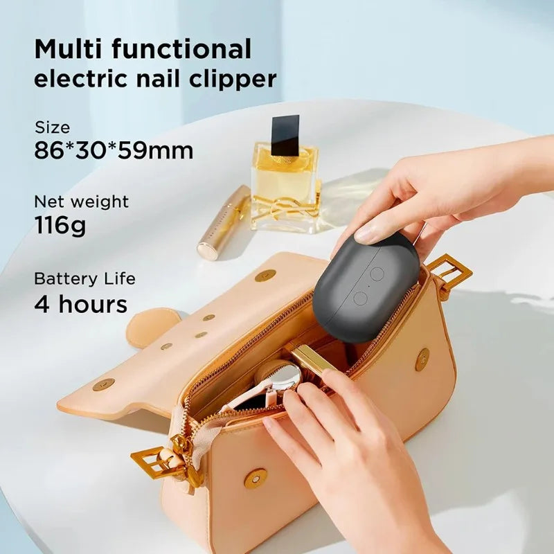 Electric Nail Clipper Electric Nail Trimmer Polisher Portable Fingernail Cutter with Light File Nail Clip Storage Rechargeable Peaceful Pleasures Health and Wellness