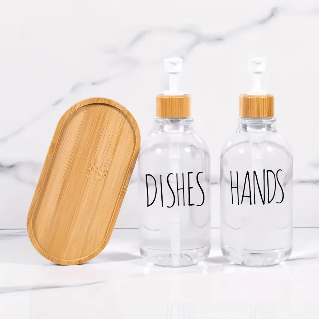 Soap Dispenser Bottle with Tray & Anti-Rust Pump – 500ml Refillable Dispenser for Hand Soap, Dish Soap, Shampoo & Lotion