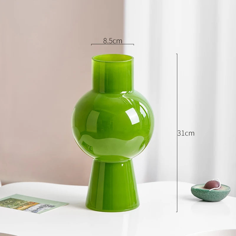 Green Glass Vase | Hydroponics Plant Pot & Floral Decor