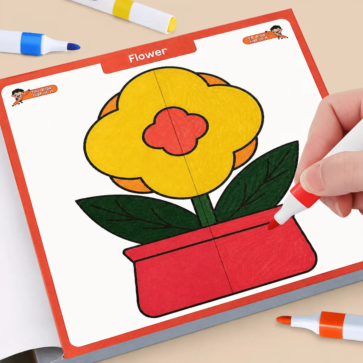 32-Page Fun Painting Symmetry Coloring Book Cute Half-finished Animal