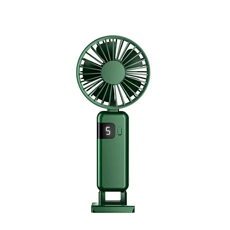 Portable Mini Handheld Fan USB Rechargeable 5 Speed Super Quiet with Hook for Office Outdoor Travel Cooling Peaceful Pleasures Health and Wellness Green