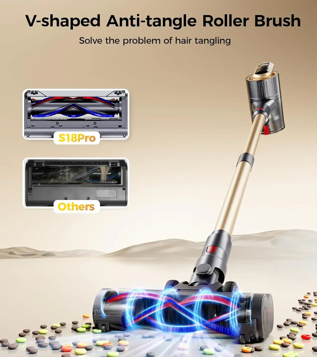 Cordless Vacuum Cleaner 550W 45Kpa 65Mins Self-Standing LED Display Anti-Tangle for Pet Hair Carpet Hard Floor Peaceful Pleasures Health and Wellness