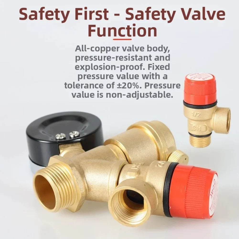 DN25 Boiler Safety Group – Brass Valve & Pressure Gauge 20–32mm