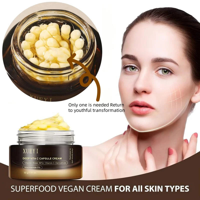 Vc Capsule Collagen Cream Brand Deep Moisturizing Hydration Firming Brightening Delicate Facial Skin Gentle Cream Peaceful Pleasures Health and Wellness